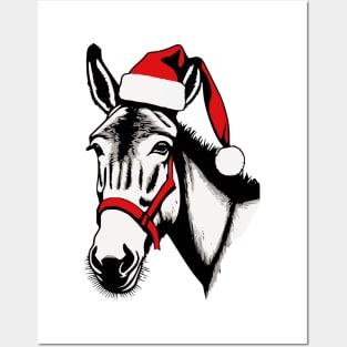 Christmas Donkey with Santa Hat Posters and Art